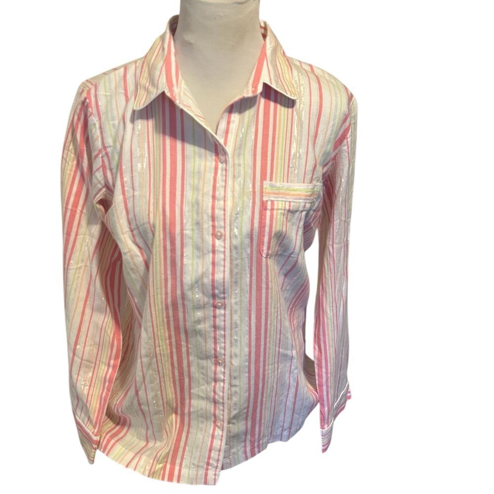NWT Victoria’s Secret Pink and Metallic Striped Pajama Top ONLY Size Medium